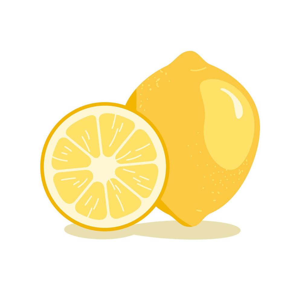 Hand drawn lemon whole and slice, cute yellow illustartion rich of ...