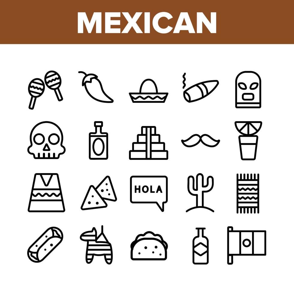 Mexican Traditional Collection Icons Set Vector