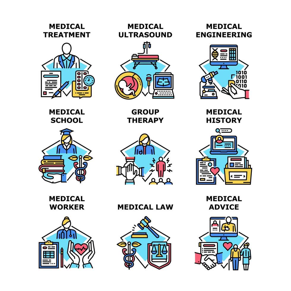 Medical Treatment Set Icons Vector Illustrations