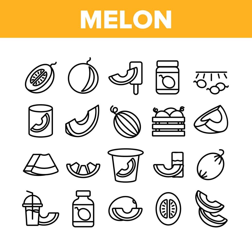 Melon Organic Fruit Collection Icons Set Vector