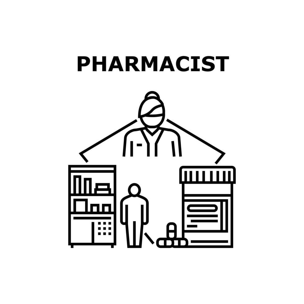 Pharmacist Work Vector Concept Black Illustration