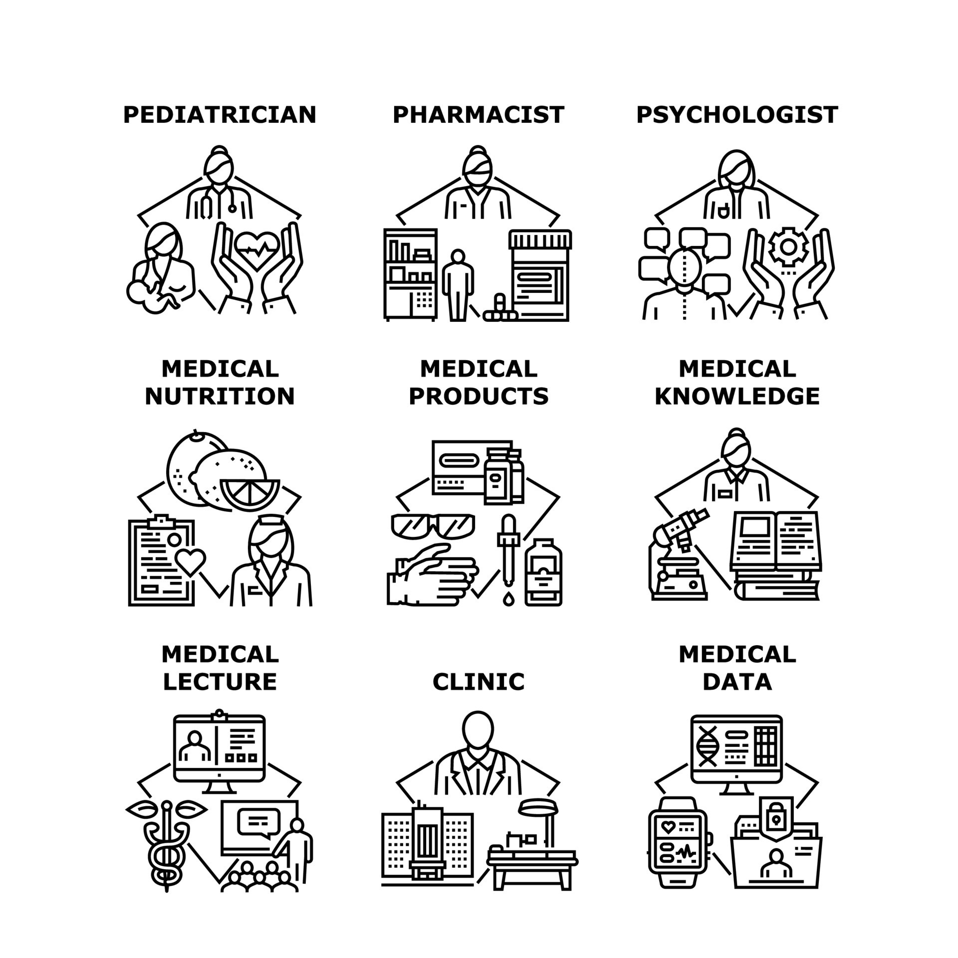 Medical Knowledge Set Icons Vector Illustrations 9905883 Vector Art at