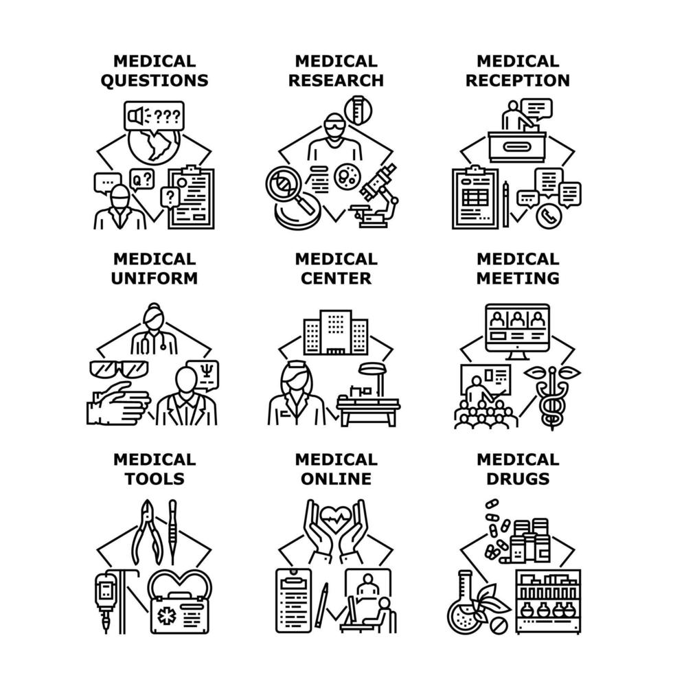 conjunto de iconos de investigación médica ilustraciones vectoriales vector