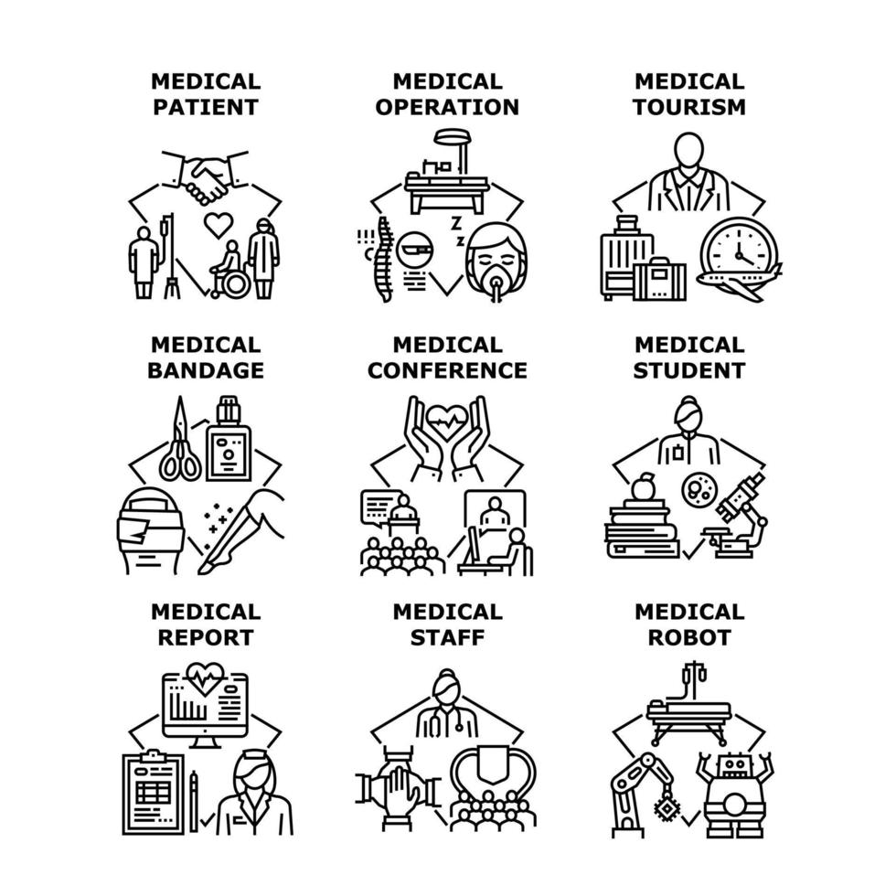 conjunto de iconos de turismo médico ilustraciones vectoriales vector