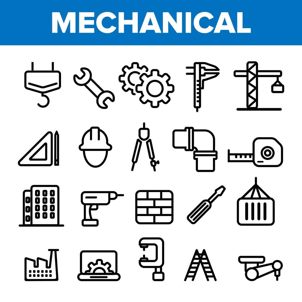 Engineering Line Icon Set Vector. Technician Design. Machinery Engineering Icons. Industrial Factory Production. Thin Outline Web Illustration vector