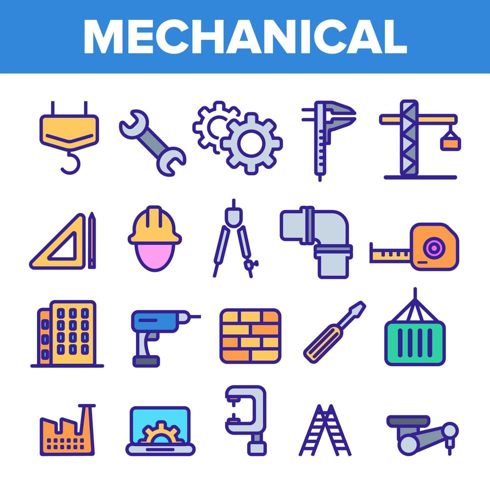 Engineering Line Icon Set Vector. Technician Design. Machinery Engineering Icons. Industrial Factory Production. Thin Outline Web Illustration vector