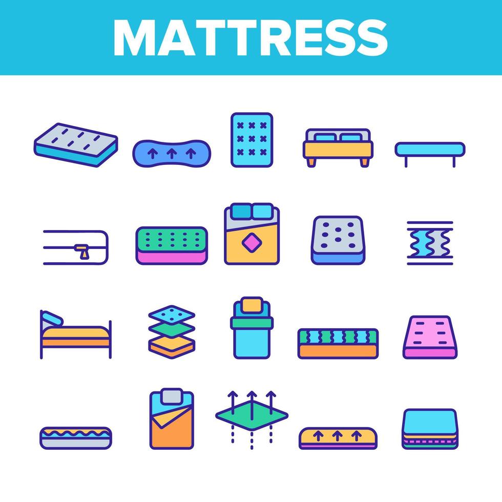 Mattress Types And Material Vector Linear Icons Set