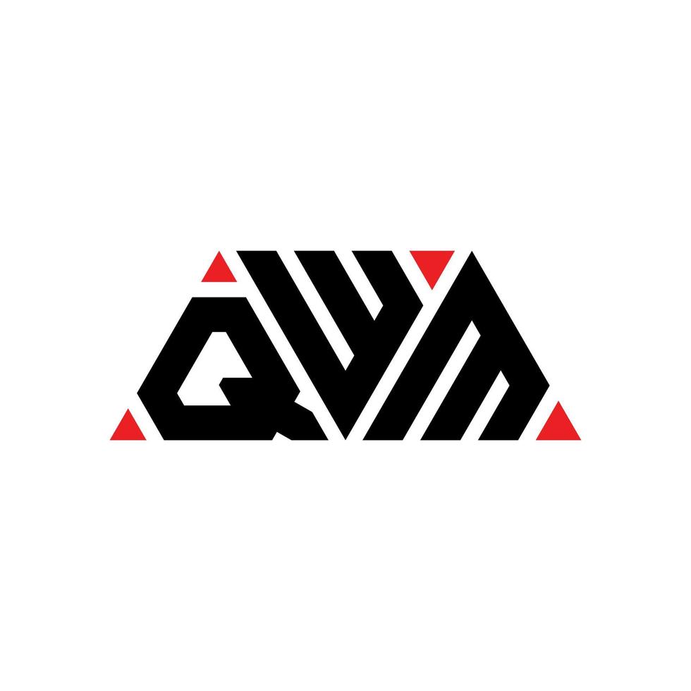 QWM triangle letter logo design with triangle shape. QWM triangle logo design monogram. QWM triangle vector logo template with red color. QWM triangular logo Simple, Elegant, and Luxurious Logo. QWM