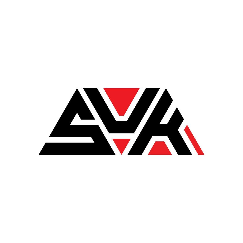 diseño de logotipo de letra triangular suk con forma de triángulo. monograma de diseño del logotipo del triángulo suk. plantilla de logotipo de vector de triángulo suk con color rojo. logo triangular suk logo simple, elegante y lujoso. joder