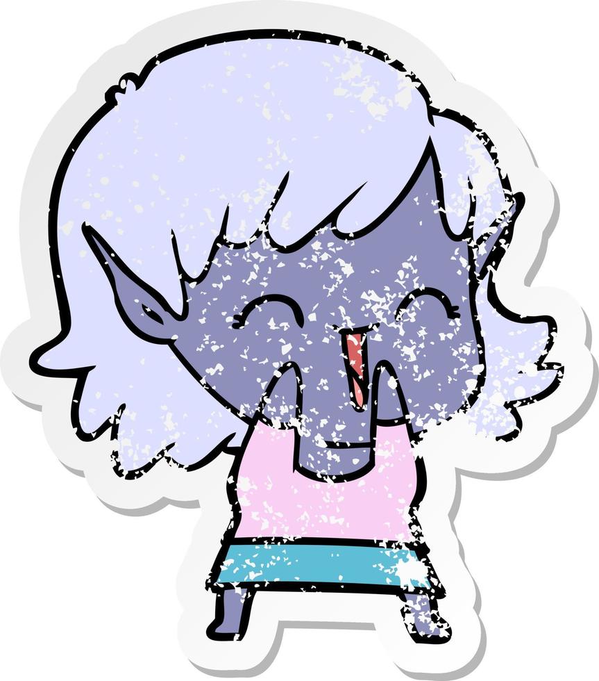 distressed sticker of a cartoon elf girl vector