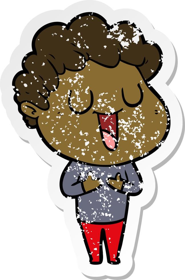 distressed sticker of a laughing cartoon man vector