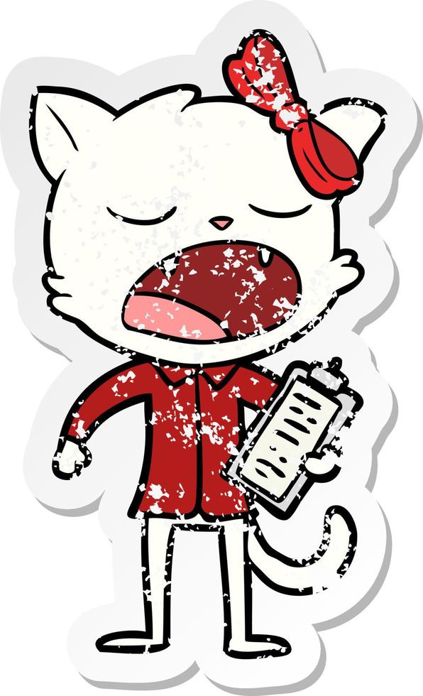 distressed sticker of a cartoon yawning cat vector