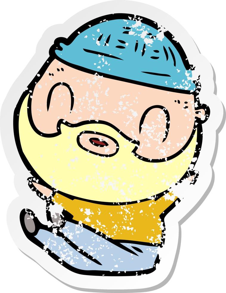 distressed sticker of a cartoon bearded man vector