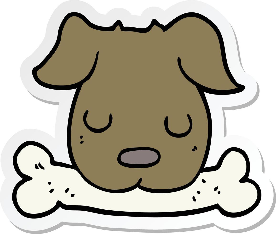 sticker of a cartoon dog with bone vector