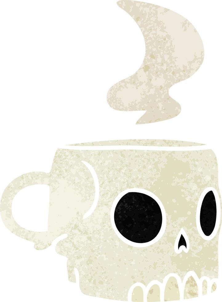 retro cartoon doodle of a skull mug vector