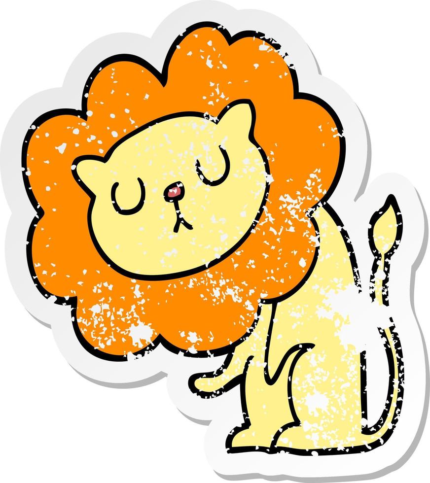 distressed sticker of a cute cartoon lion vector