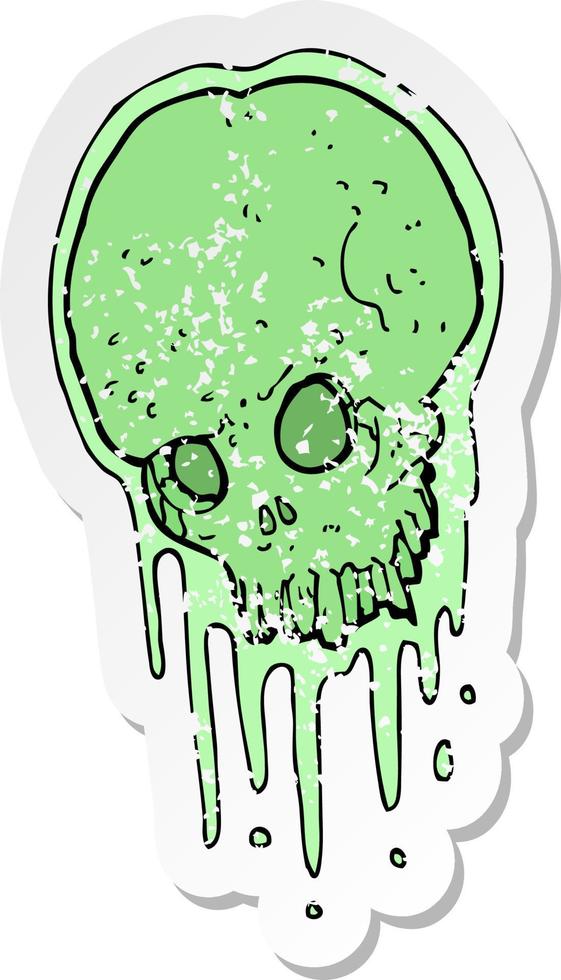 retro distressed sticker of a cartoon slimy skull vector
