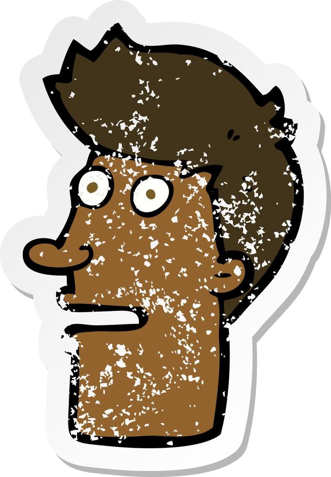 retro distressed sticker of a cartoon shocked male face vector