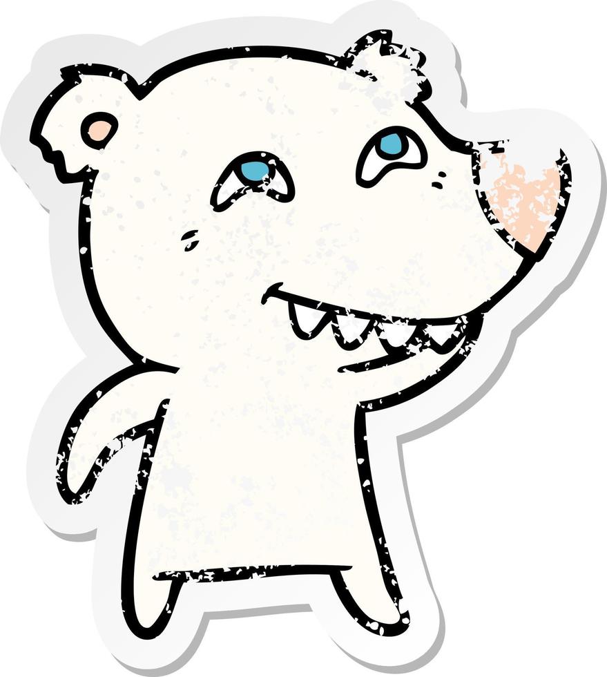 distressed sticker of a cartoon polar bear showing teeth vector