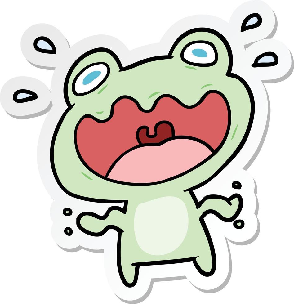 sticker of a cartoon frog frightened vector