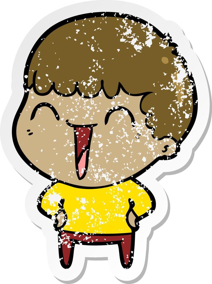 distressed sticker of a cartoon happy man vector