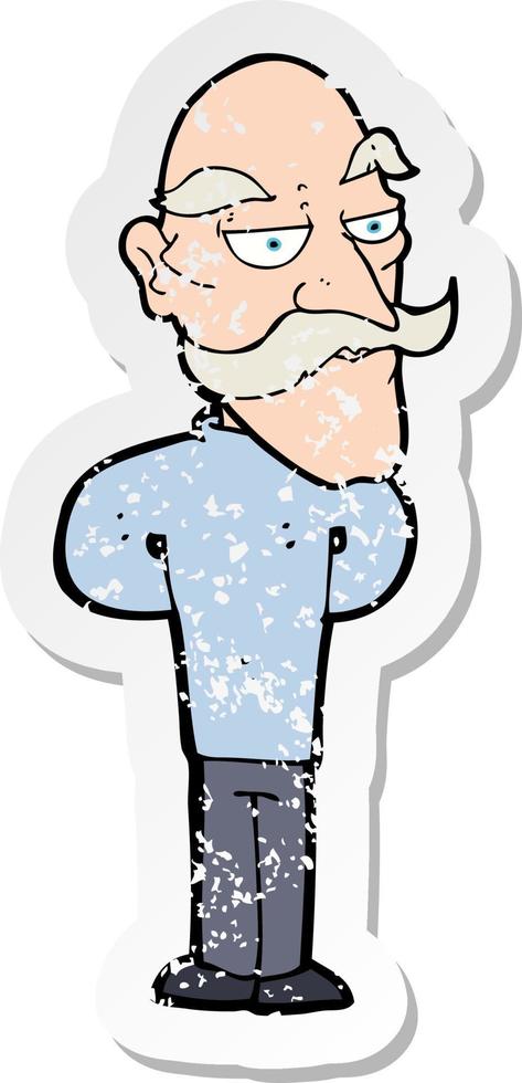 retro distressed sticker of a cartoon old man with mustache vector