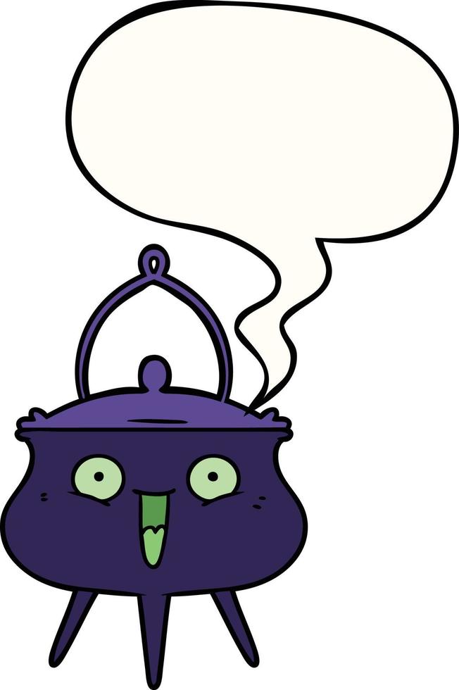 halloween cauldron cartoon and speech bubble vector