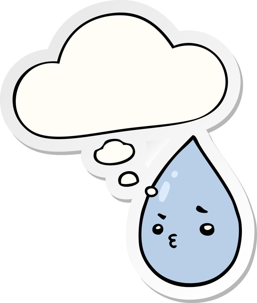 cartoon cute raindrop and thought bubble as a printed sticker vector