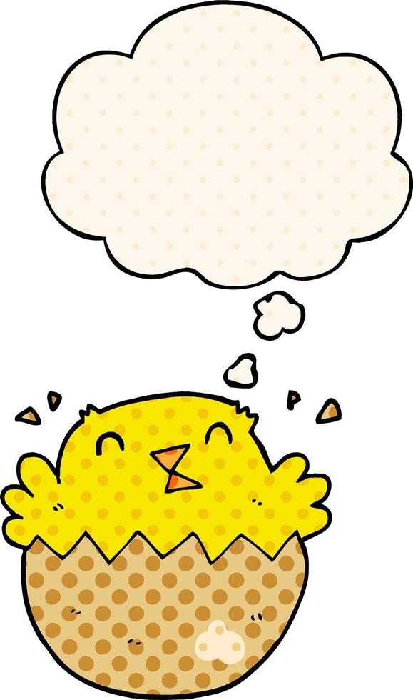 cartoon hatching chick and thought bubble in comic book style vector
