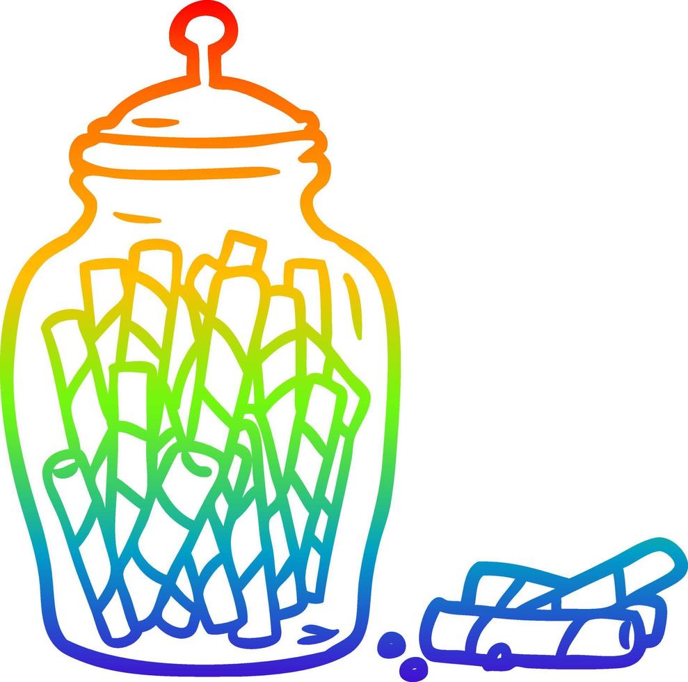 rainbow gradient line drawing traditional candy sticks in jar vector