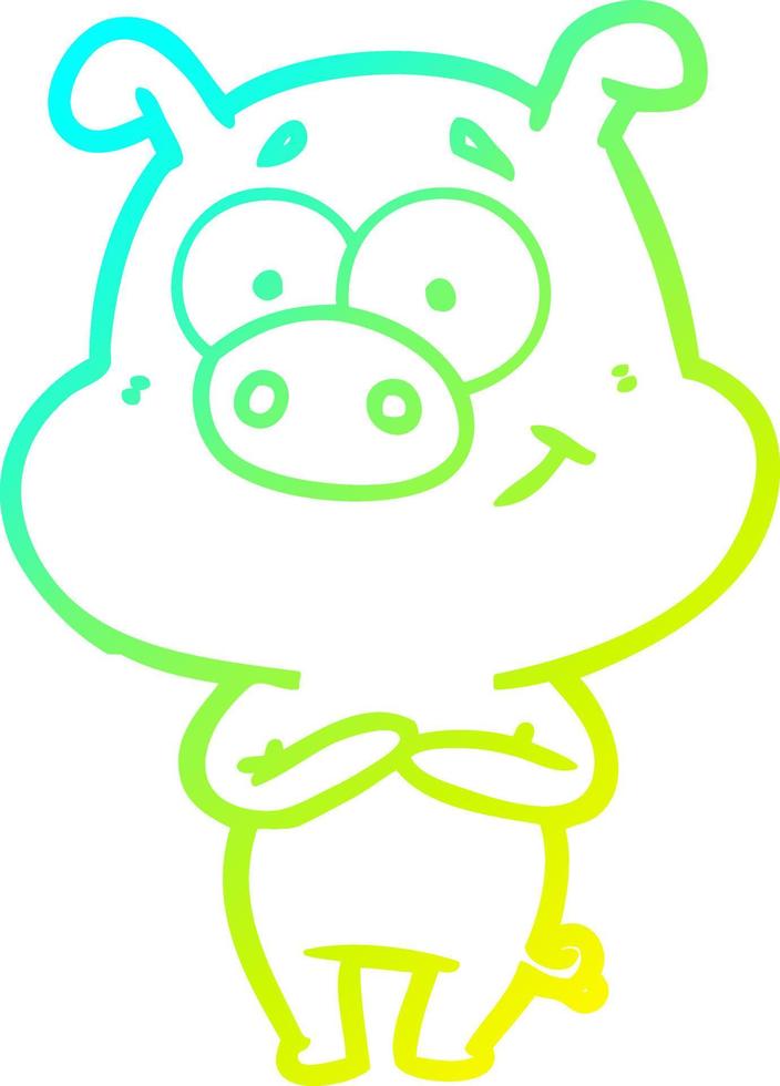 cold gradient line drawing happy cartoon pig vector
