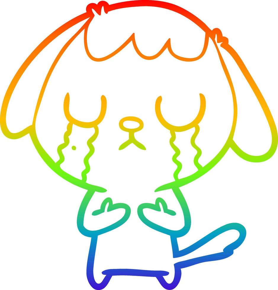 rainbow gradient line drawing cute cartoon dog crying vector