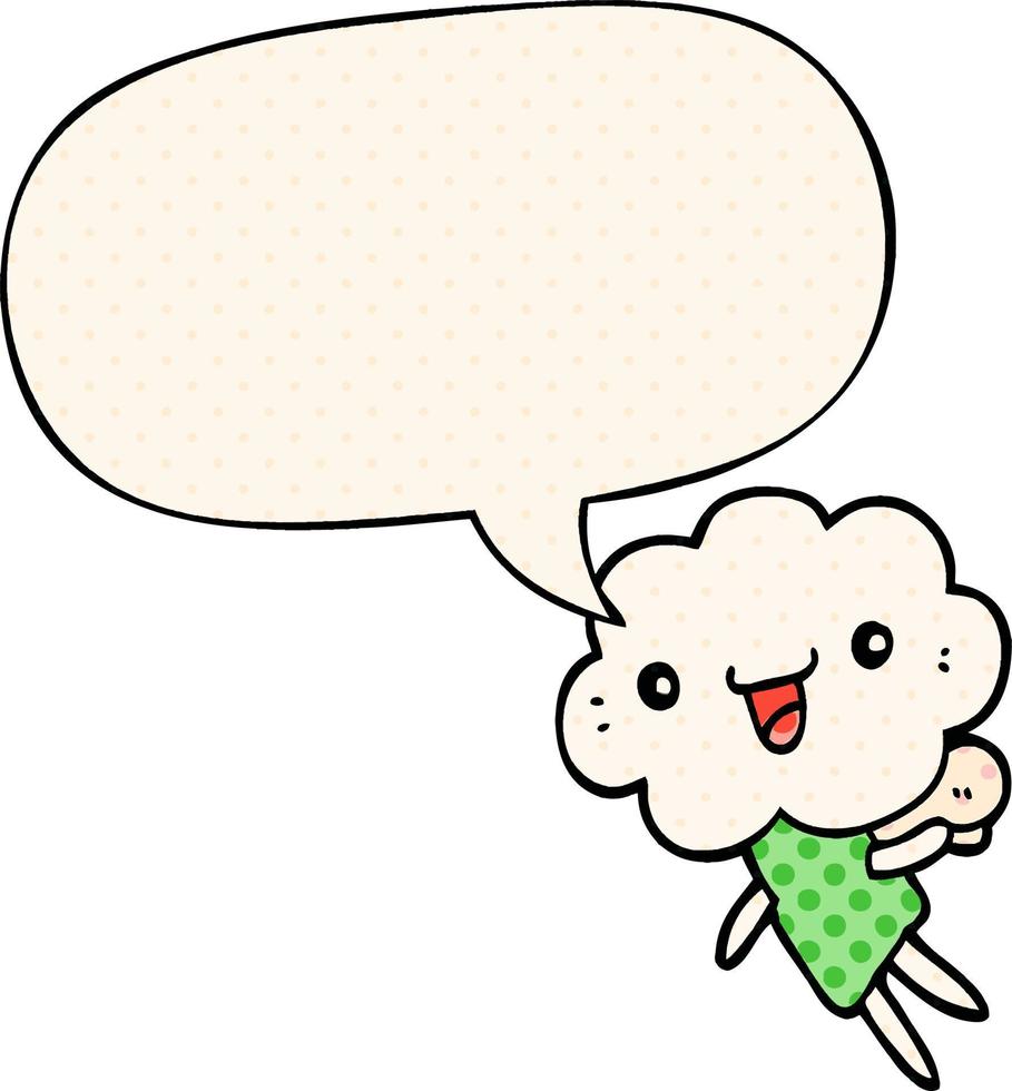 cartoon cloud head creature and speech bubble in comic book style vector