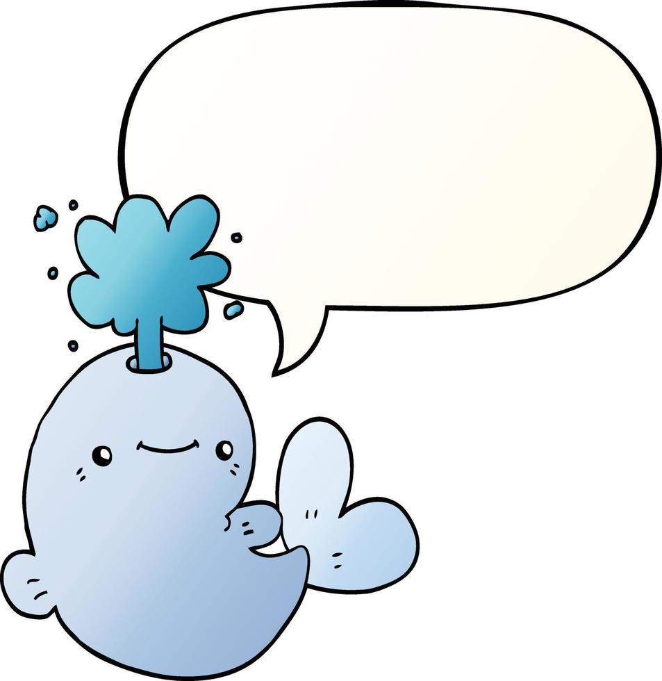 cartoon whale spouting water and speech bubble in smooth gradient style vector