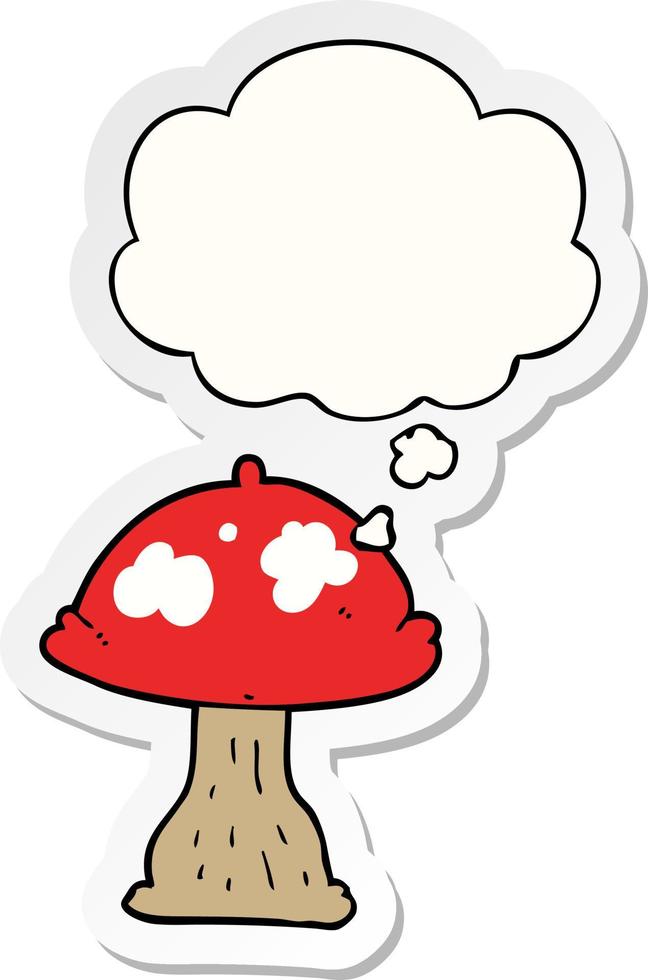 cartoon mushroom and thought bubble as a printed sticker vector