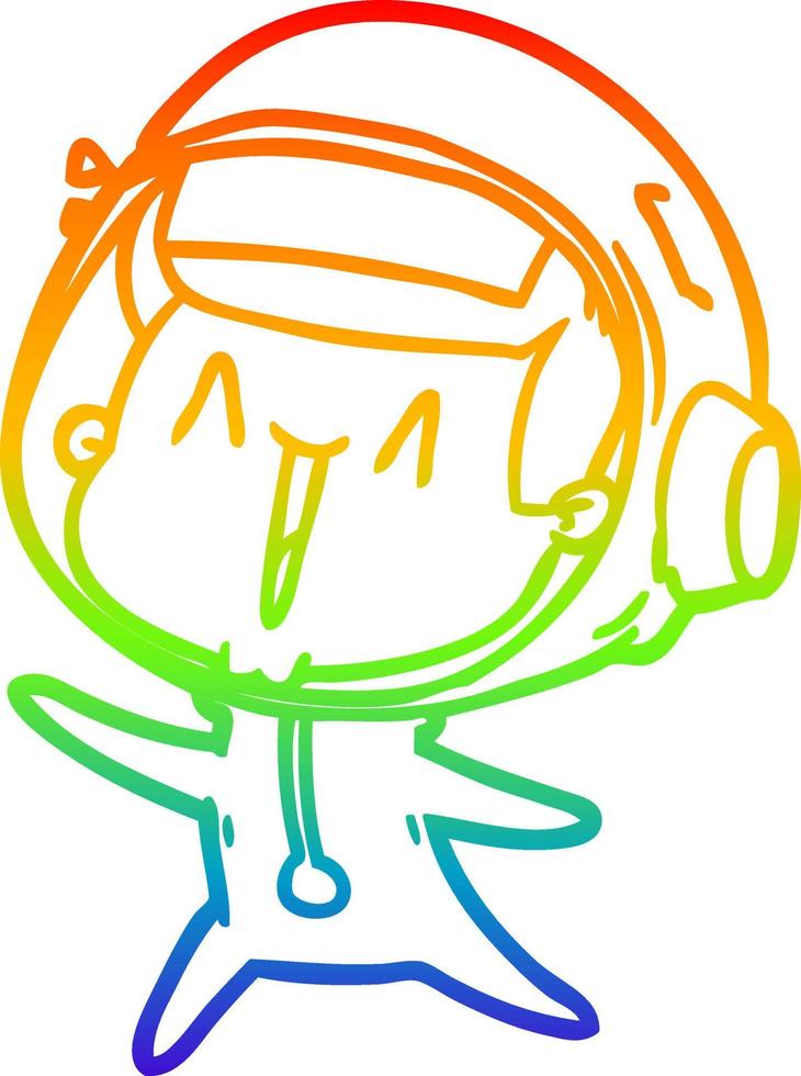 rainbow gradient line drawing happy cartoon astronaut leaping vector