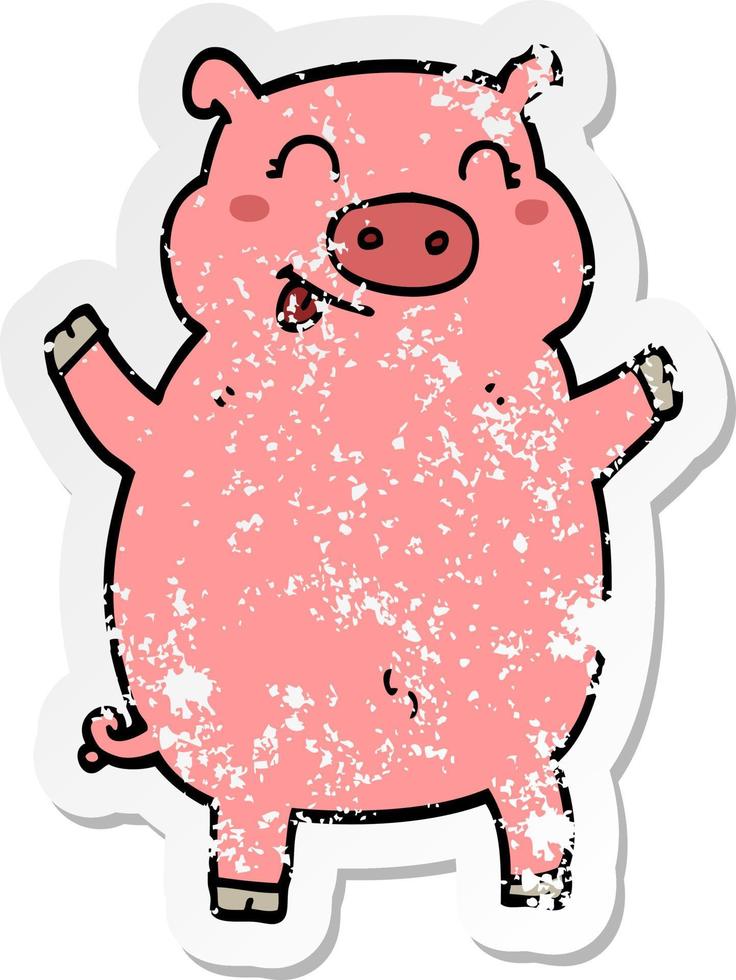 distressed sticker of a cartoon pig vector