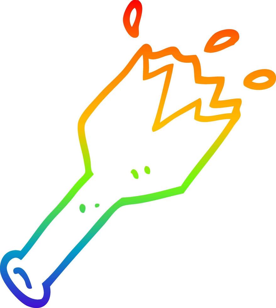 rainbow gradient line drawing cartoon  smashed glass bottle vector