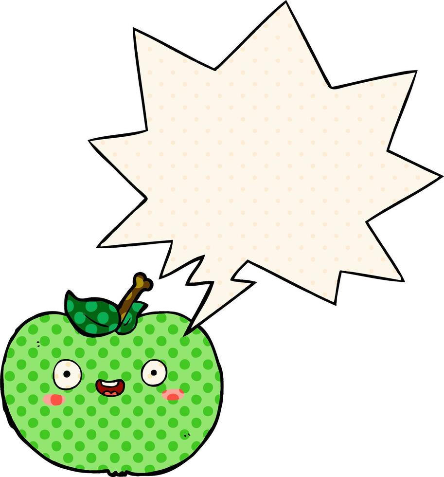 cartoon apple and speech bubble in comic book style vector