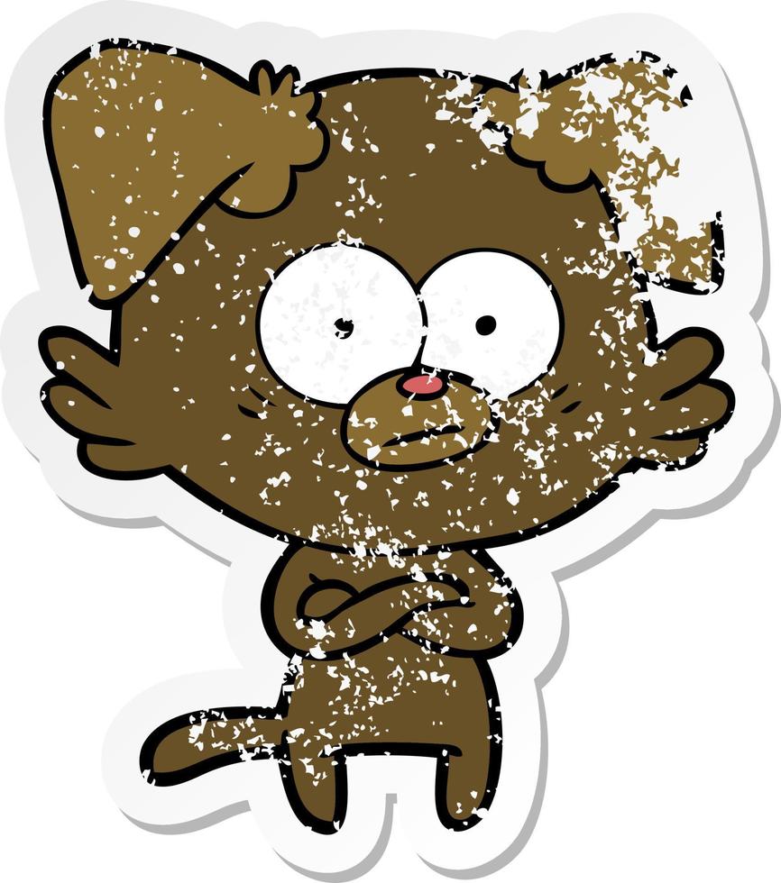 distressed sticker of a nervous dog cartoon vector