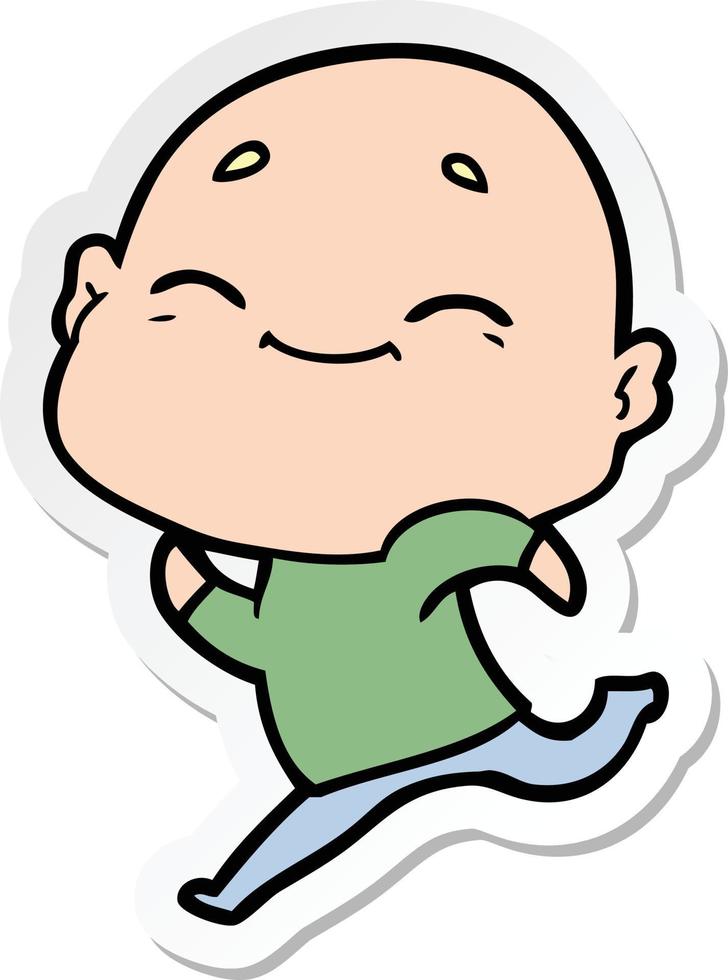 sticker of a happy cartoon bald man vector