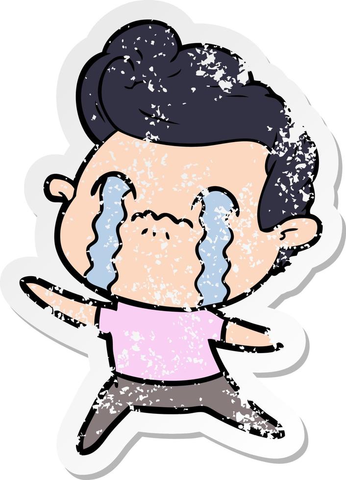 distressed sticker of a cartoon man crying vector