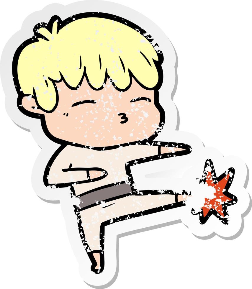 distressed sticker of a cartoon curious boy vector