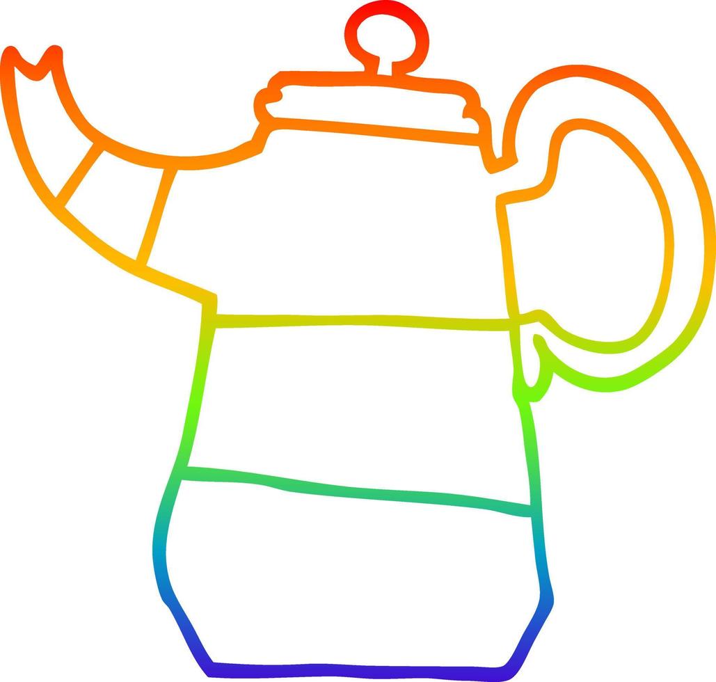 rainbow gradient line drawing cartoon coffee pot vector