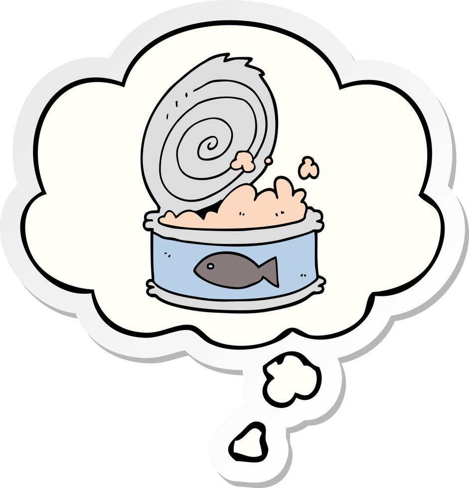 cartoon canned food and thought bubble as a printed sticker vector