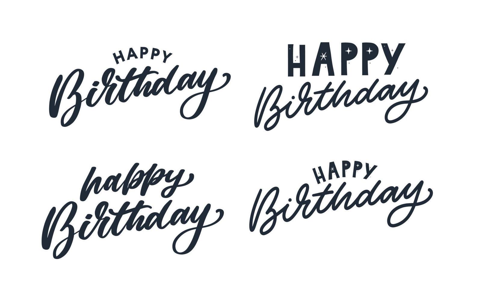 Happy Birthday lettering text banner, black color. Vector illustration.