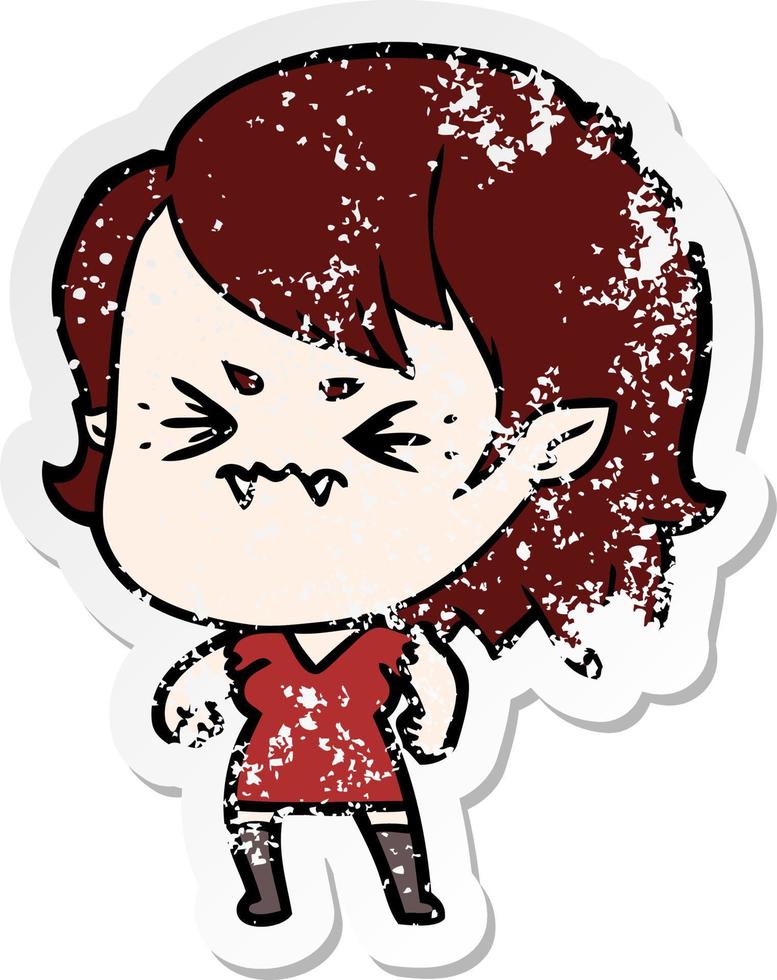 distressed sticker of a annoyed cartoon vampire girl vector