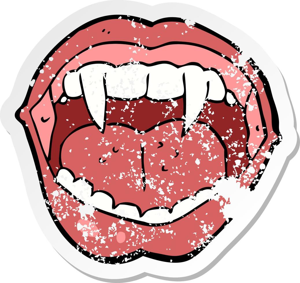 retro distressed sticker of a cartoon vampire mouth vector