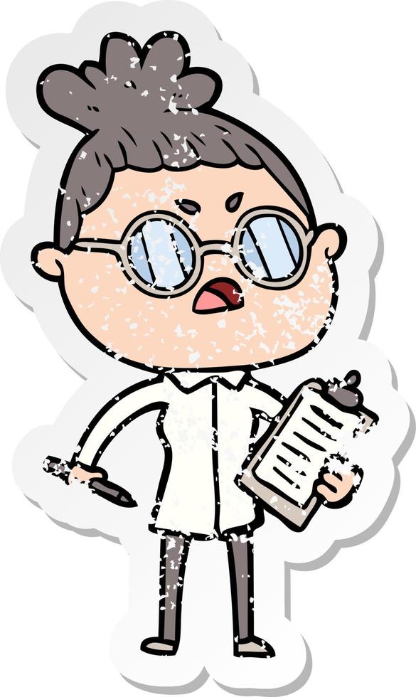 distressed sticker of a cartoon annoyed woman vector