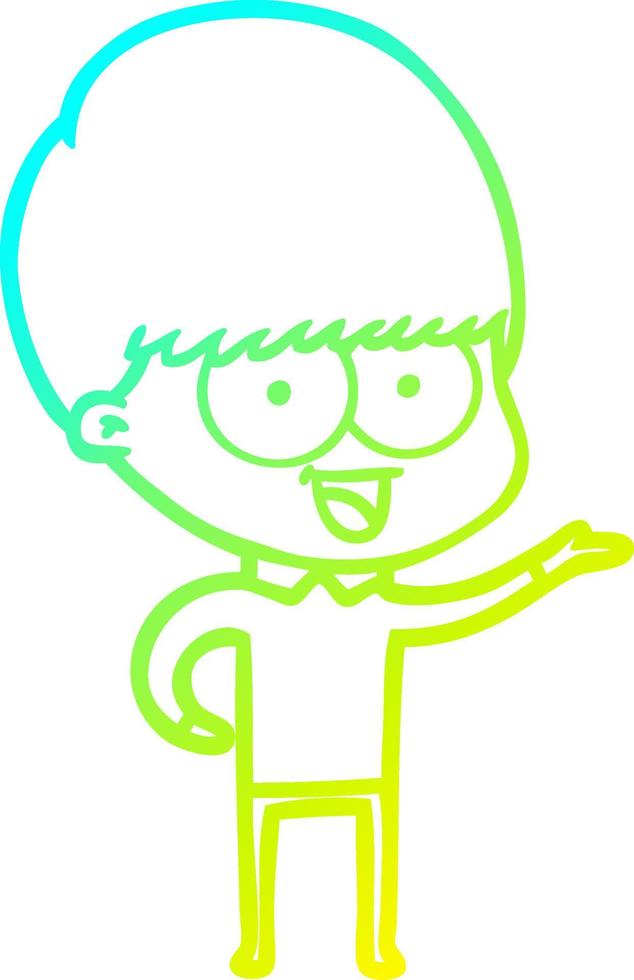 cold gradient line drawing happy cartoon boy vector